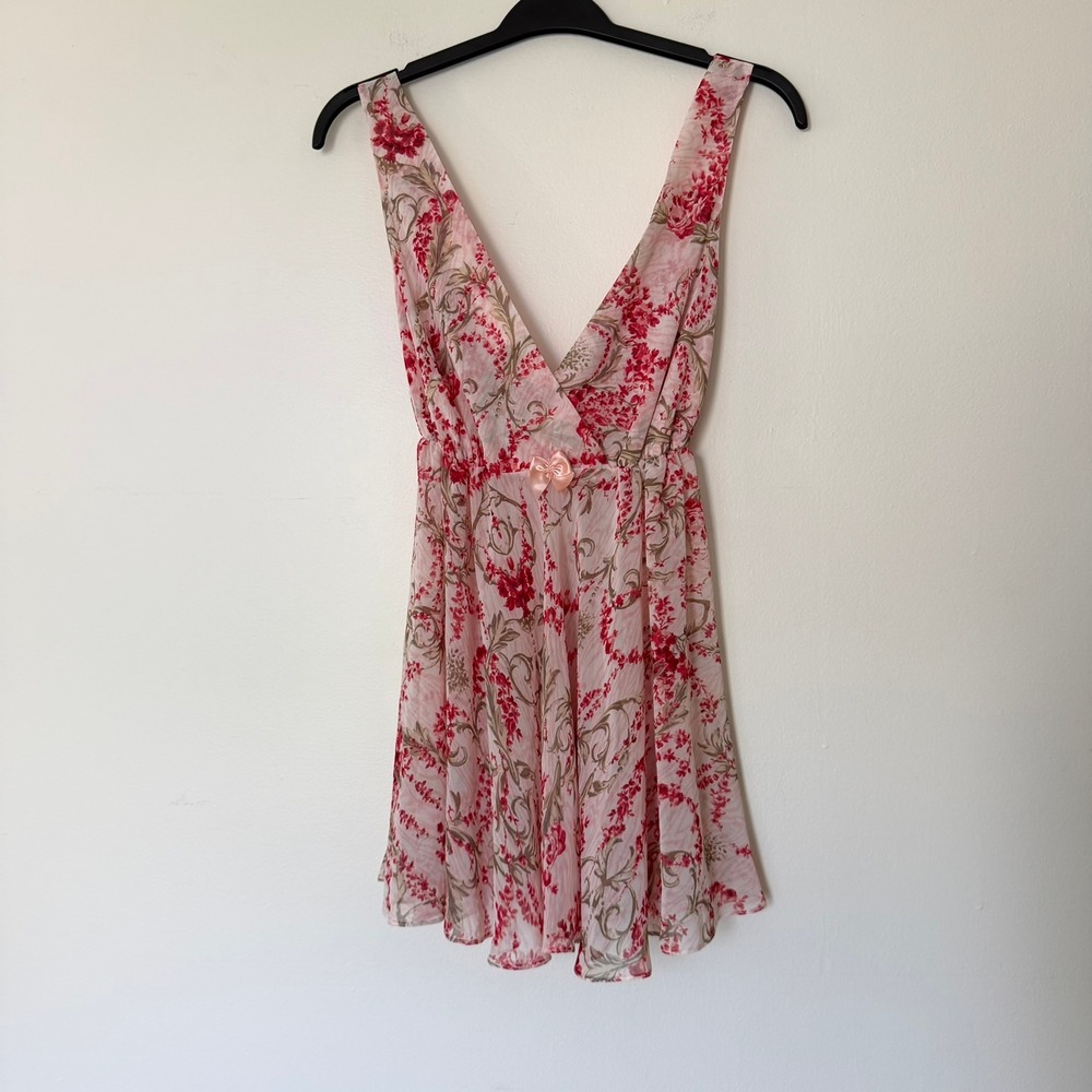 Gilligan & O'Malley Sleepwear Women Large Pink Floral Chiffon Chemise